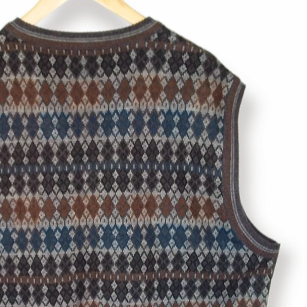 Vintage Murano Wool Blend Sweater Vest Size XXL Argyle Diamond Grandpa Core - Picture 4 of 8